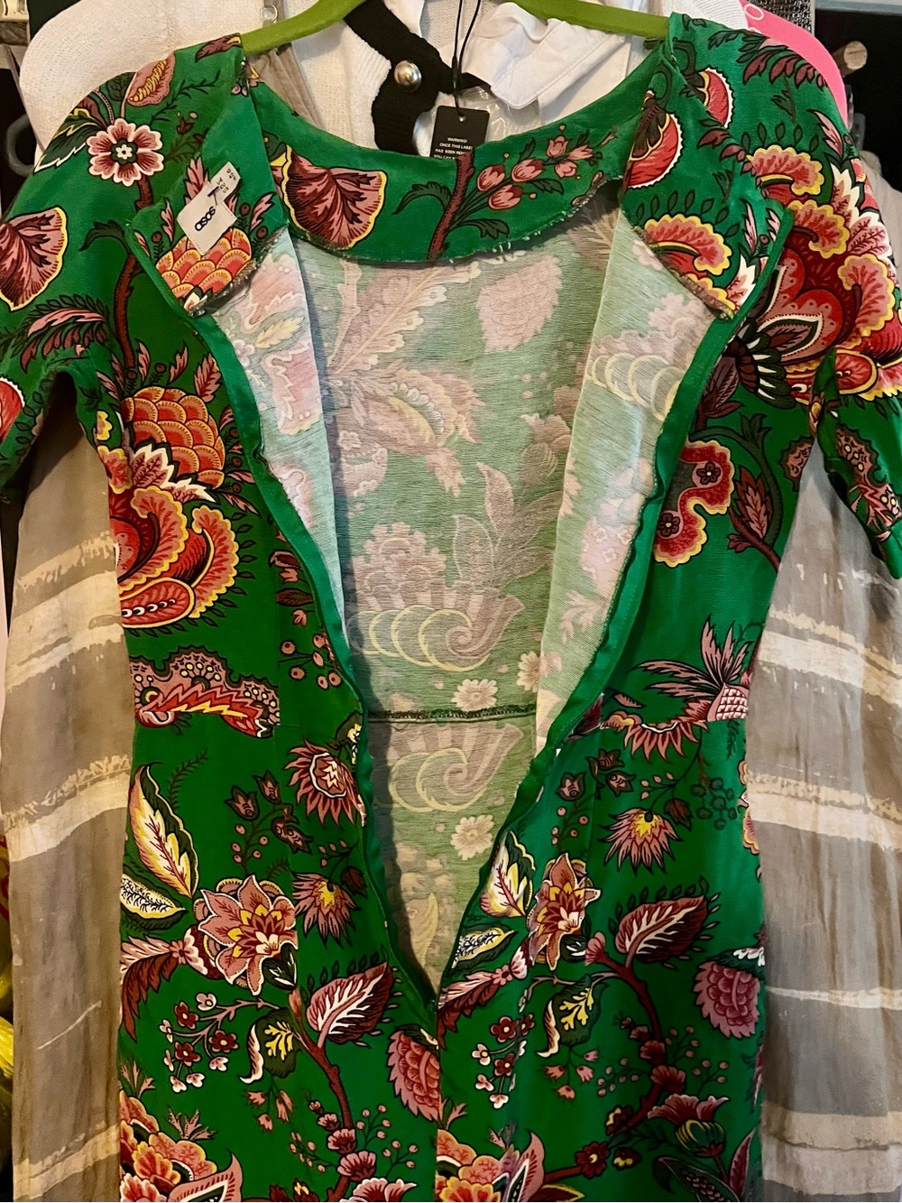 ASOS Green Floral Print Dress with Pink & Yellow Accents - Picture 3 of 8